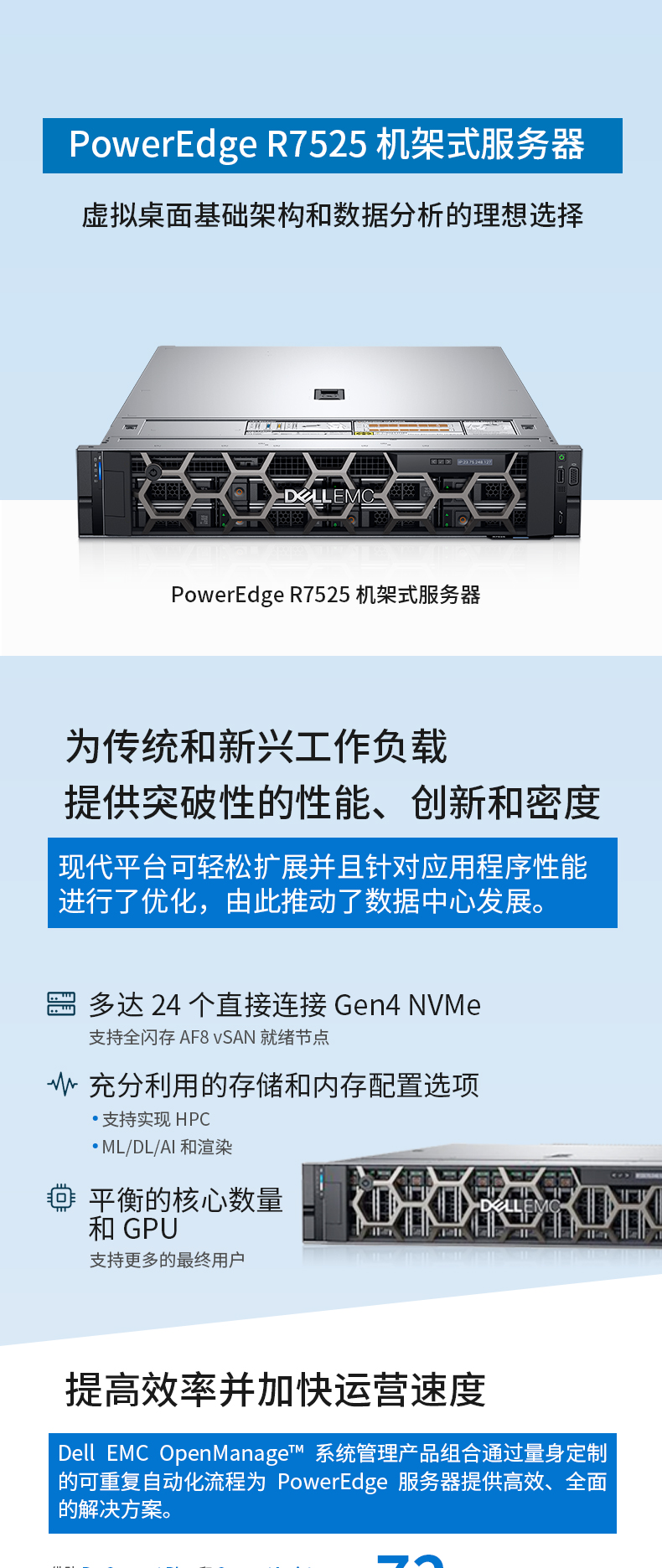 戴尔（DELL）R7515/R7525机架式服务器AMD EPYC霄龙服务器主机CPU 7402/7302区块链filecoin挖矿虚拟货币IPFS